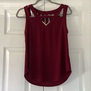 Deep Red with Gold Accent Sleeveless Top